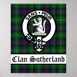 Clan Sutherland Wappen Abzeichen & Tartan Poster
