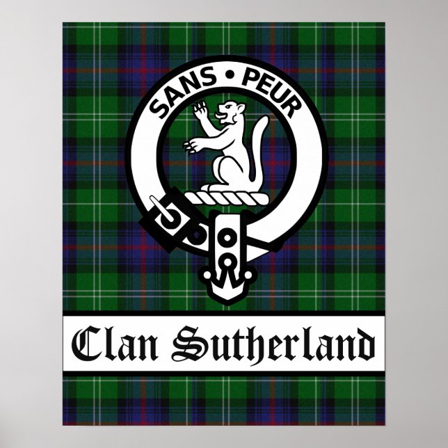 Clan Sutherland Wappen Abzeichen & Tartan Poster (Vorne)