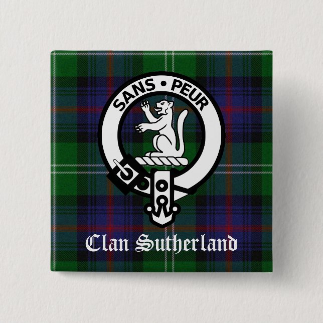 Clan Sutherland Wappen & Tartan Button (Vorderseite)
