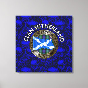 Clan Sutherland Wappen & Tartan Knot on Thistle Leinwanddruck