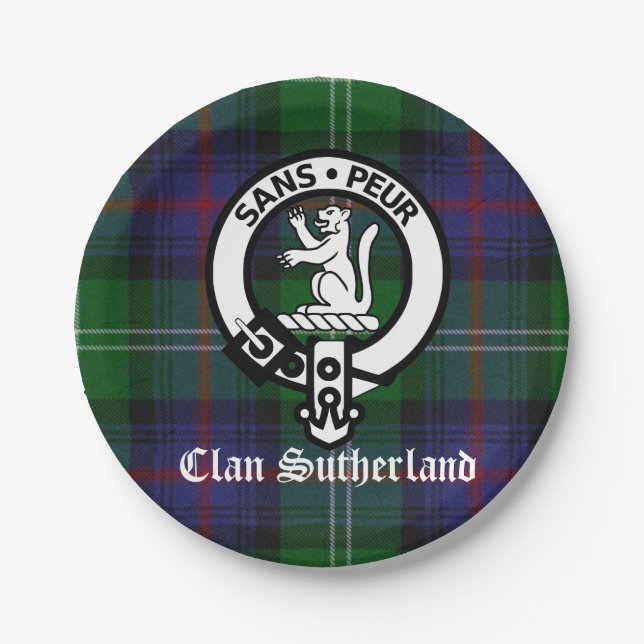 Clan Sutherland Wappen & Tartan Papierplatte Pappteller (Vorderseite)