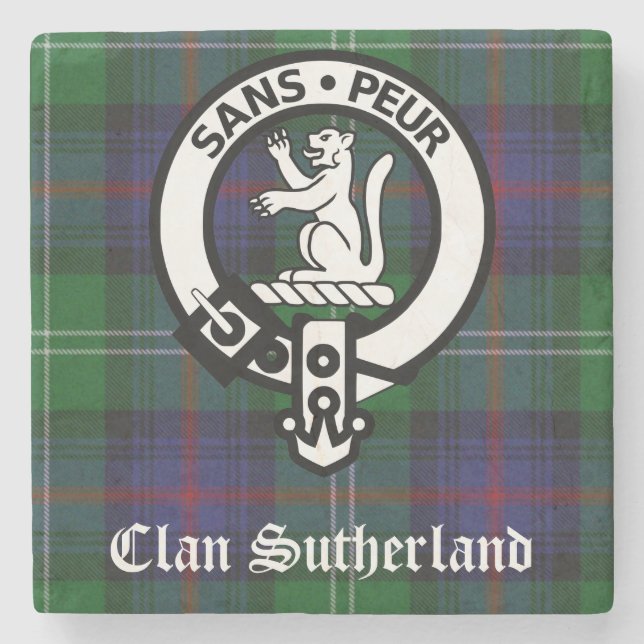 Clan Sutherland Wappen & Tartan Stone Untersetzer (Vorderseite)