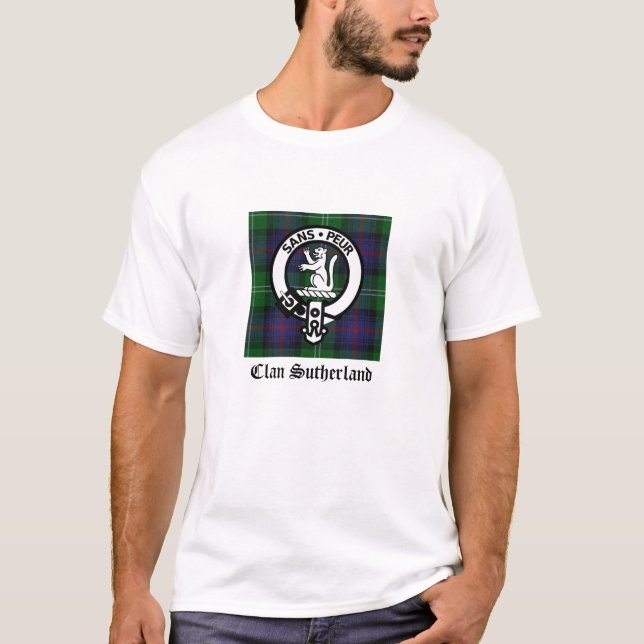 Clan Sutherland Wappen & Tartan T-Shirt (Vorderseite)