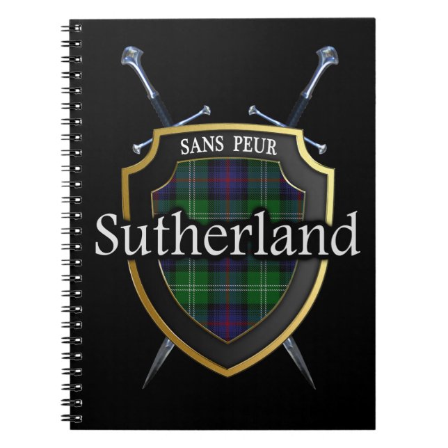 Clan-Sutherlandtartan-Schild u. Schwerter Notizblock (Vorderseite)