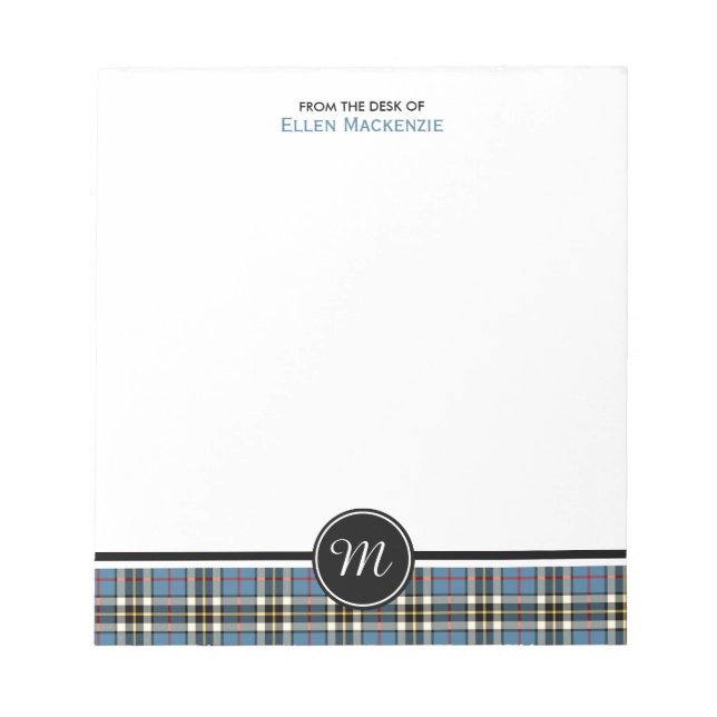 Clan Thompson Blue Dress Tartan Monogram Notizblock (Vorderseite)