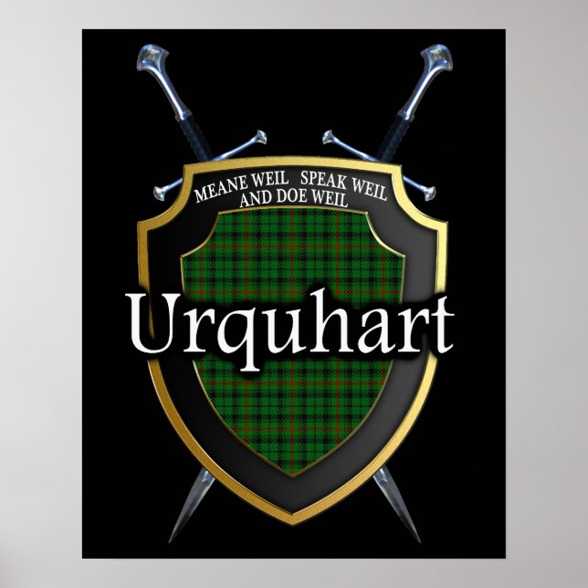Clan Urquhart Tartan Scottish Shield & Schwerter Poster (Vorne)