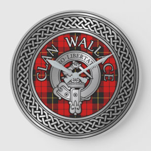 Clan Wallace Crest & Tartan Knot Große Wanduhr