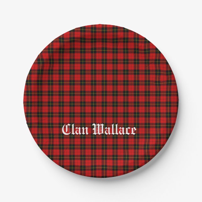 Clan Wallace Tartan und Text Pappteller (Vorderseite)