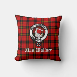 Clan Wallace Wappen Abzeichen und Tartan Kissen