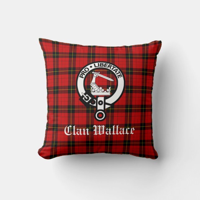 Clan Wallace Wappen Abzeichen und Tartan Kissen (Vorderseite)