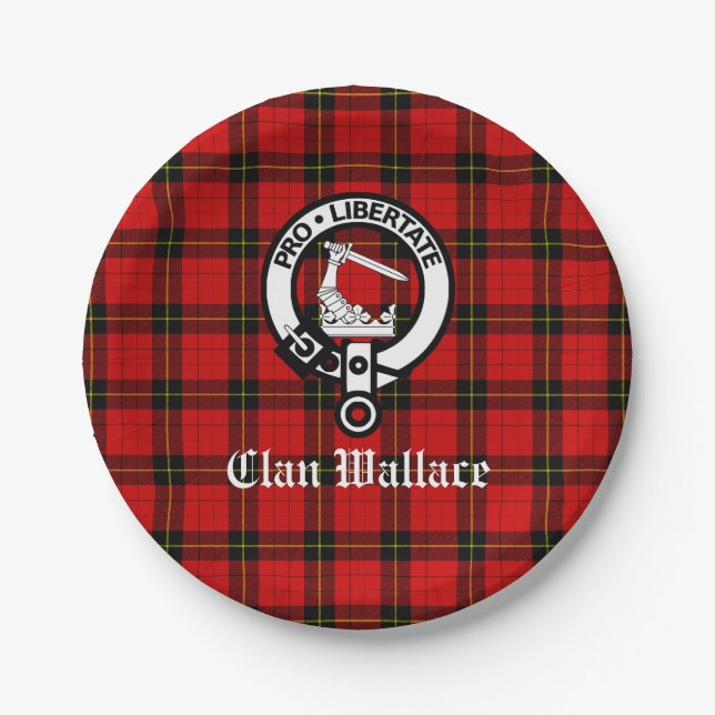 Clan Wallace Wappen Abzeichen und Tartan Pappteller (Vorderseite)