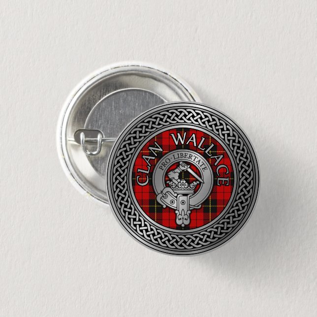 Clan Wallace Wappen & Tartan Knot Button (Vorne & Hinten)