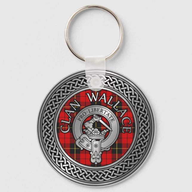 Clan Wallace Wappen & Tartan Knot Schlüsselanhänger (Vorderseite)