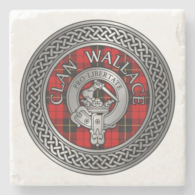 Clan Wallace Wappen & Tartan Knot Steinuntersetzer (Vorderseite)