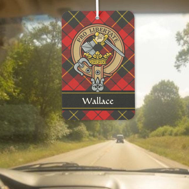 Clan Wallace Wappen über Tartan Autolufterfrischer (Von Creator hochgeladen)