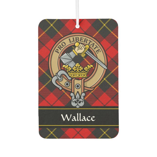 Clan Wallace Wappen über Tartan Autolufterfrischer (Vorderseite)