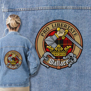 Clan Wallace Wappen über Tartan Jeansjacke