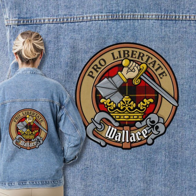 Clan Wallace Wappen über Tartan Jeansjacke (Von Creator hochgeladen)