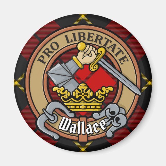 Clan Wallace Wappen über Tartan Magnet (Vorne)
