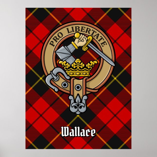 Clan Wallace Wappen über Tartan Poster (Vorne)