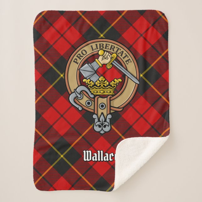 Clan Wallace Wappen über Tartan Sherpadecke (Vorderseite)