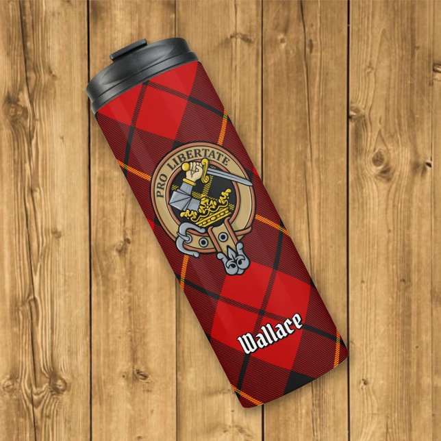 Clan Wallace Wappen über Tartan Thermosbecher (Von Creator hochgeladen)