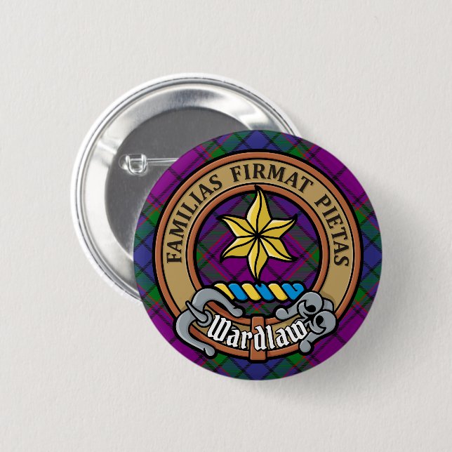 Clan Wardlaw Wappen über Tartan Button (Vorne & Hinten)