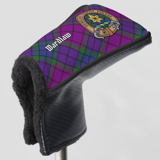 Clan Wardlaw Wappen über Tartan Golf Headcover (3/4 Vorderseite)