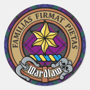 Clan Wardlaw Wappen über Tartan Runder Aufkleber