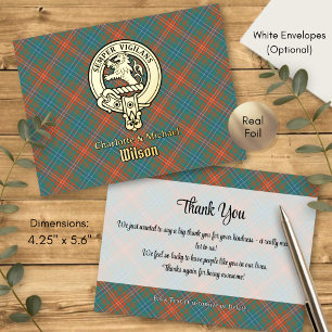 Clan Wilson-Wappen über altem Tartan Folie Einladungspostkarte