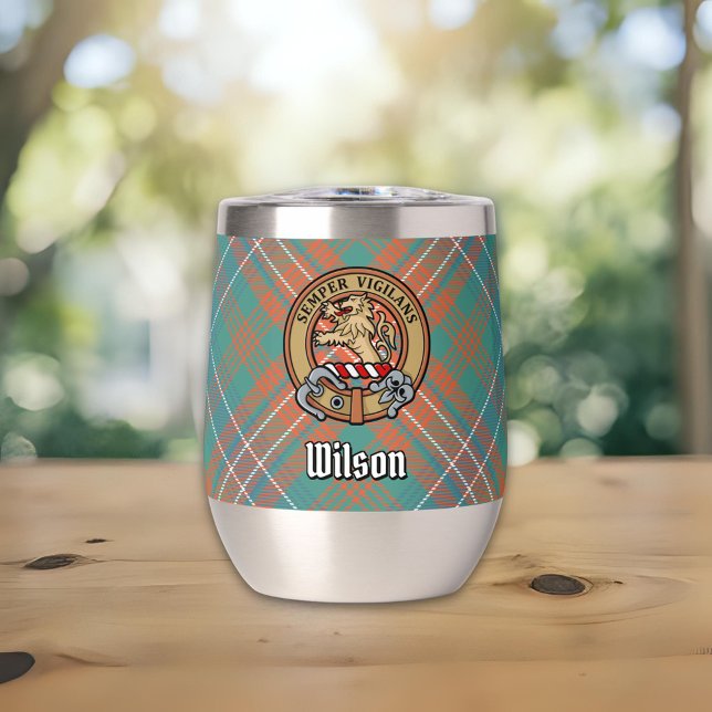 Clan Wilson Wappen über antikes Tartan (Von Creator hochgeladen)