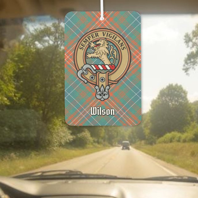 Clan Wilson Wappen über antikes Tartan Autolufterfrischer (Von Creator hochgeladen)