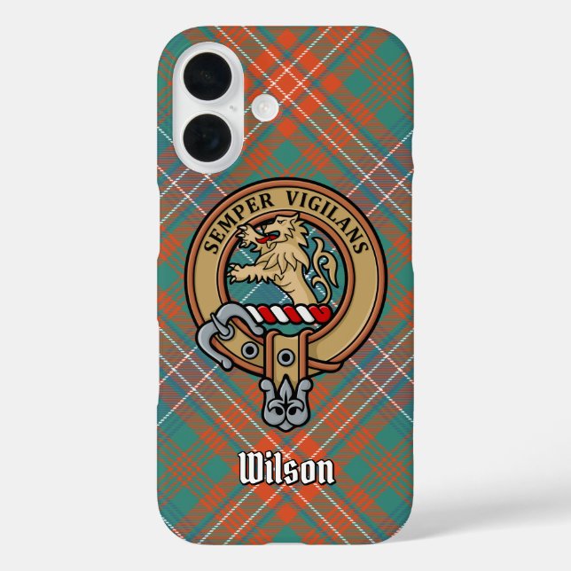 Clan Wilson Wappen über antikes Tartan Case-Mate iPhone Hülle (Rückseite)