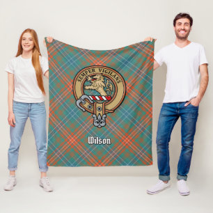 Clan Wilson Wappen über antikes Tartan Fleecedecke
