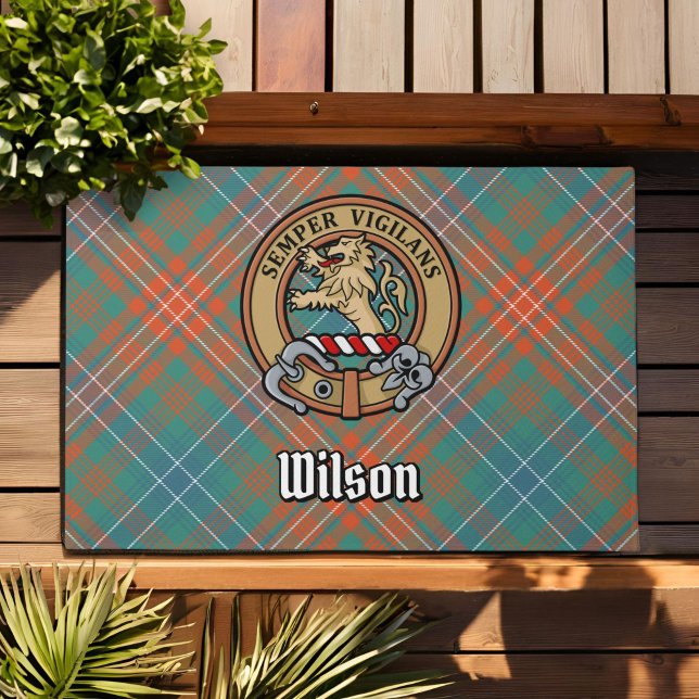 Clan Wilson Wappen über antikes Tartan Fußmatte (Von Creator hochgeladen)