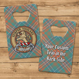 Clan Wilson Wappen über antikes Tartan Geldbeutel Flaschenöffner