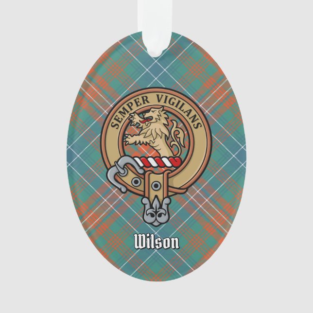 Clan Wilson Wappen über antikes Tartan Ornament (Vorderseite)