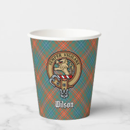 Clan Wilson Wappen über antikes Tartan Pappbecher