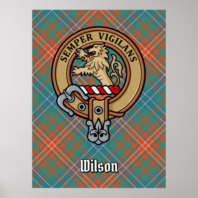 Clan Wilson Wappen über antikes Tartan Poster (Vorne)