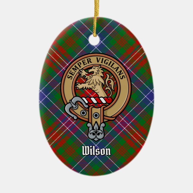 Clan Wilson Wappen über das moderne Tartan Keramik Ornament (Vorne)