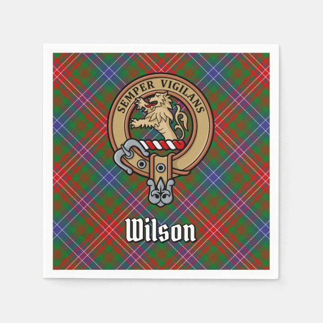 Clan Wilson Wappen über das moderne Tartan Serviette (Vorderseite)