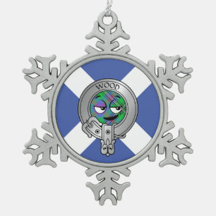 Clan Wood Wappen & Dress Tartan Schneeflocken Zinn-Ornament