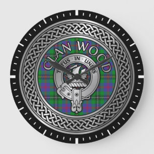 Clan Wood Wappen & Tartan Knot Große Wanduhr