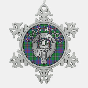 Clan Wood Wappen & Tartan Schneeflocken Zinn-Ornament