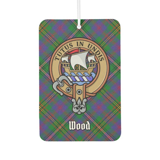 Clan Wood Wappen über Tartan Autolufterfrischer (Vorderseite)