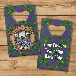 Clan Wood Wappen über Tartan Geldbeutel Flaschenöffner