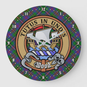 Clan Wood Wappen über Tartan Große Wanduhr