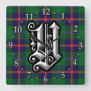 Clan Young Letter Y Monogram Tartan Quadratische Wanduhr