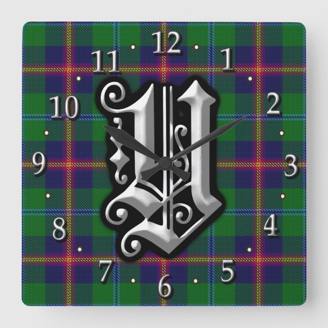 Clan Young Letter Y Monogram Tartan Quadratische Wanduhr (Vorderseite)