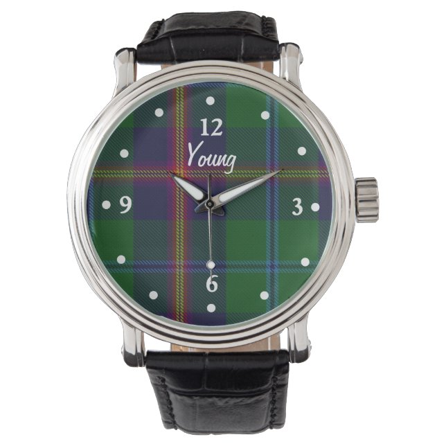 Clan Young Tartan Kariert gegenüber einer benutzer Armbanduhr (Vorderseite)